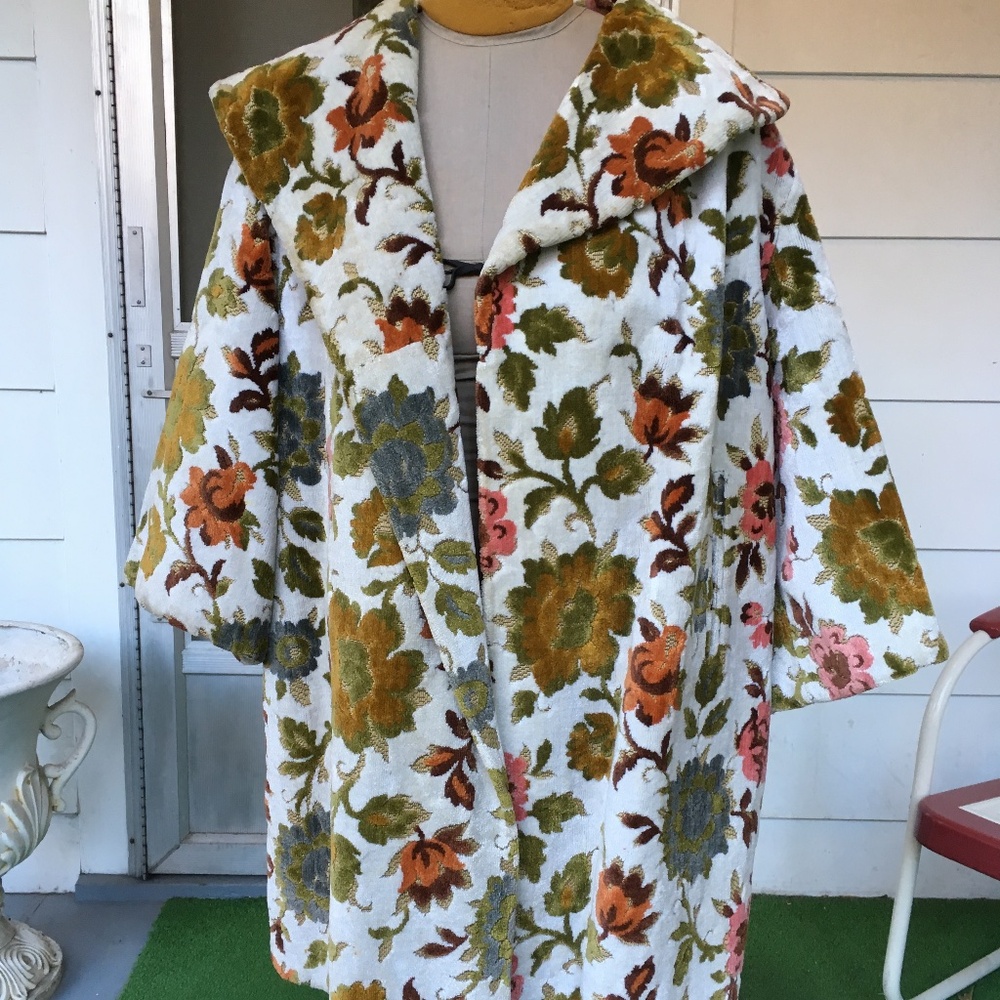 Vintage handmade tapestry multi-colored flower jacket one-of -a-kind